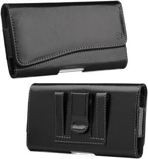 Premium Leather Nylon Holster Hip Pouch Case (6.5 inch & Above Screen Size) - Black