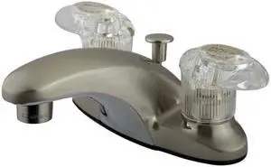 Two Handle 4" Centerset Lavatory Faucet with Retail Pop-up in Satin Nickel by Kingston Brass