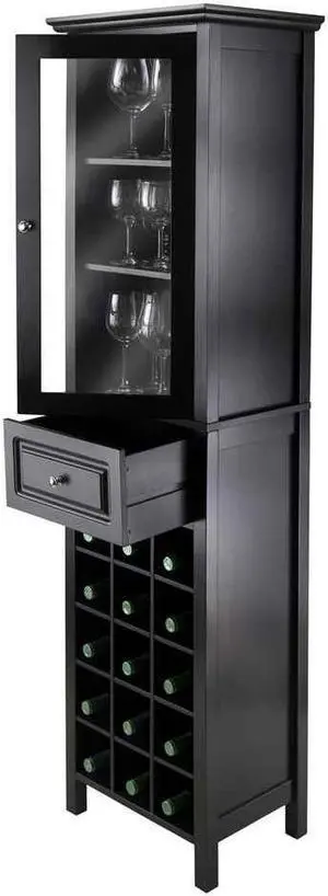 Winsome Wood 20667 Burgundy Wine Cabinet 15-Bottle w/ Glass Door in Black