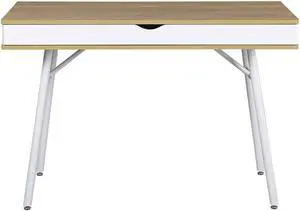 Techni Mobili Modern Computer Desk with Multi Storage, Ergonomic Workstation with Particle Board Panels and PVC Laminate Veneer Surface, Pine