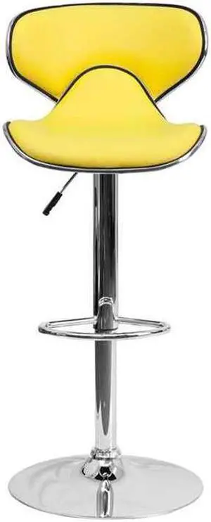 Contemporary Cozy Mid-Back Yellow Vinyl Adjustable Height Barstool with Chrome Base