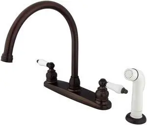 Double Handle Goose Neck Kitchen Faucet with White Sprayer