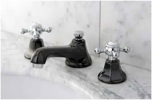 Kingston Brass NS4467BX Water Onyx widespread lavatory faucet with brass pop-up drain, black nickel finish with chrome trim