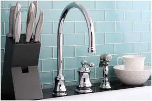 Single Handle Widespread Kitchen Faucet with Brass Sprayer