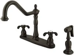 Kingston Brass KB1755TXBS Double Handle 8" Centerset Kitchen Faucet with White S