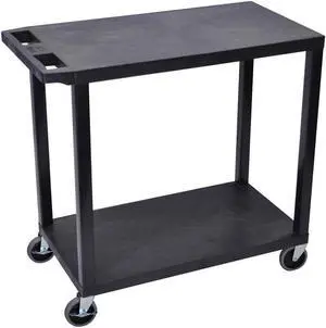 Luxor EC22-B 2 Flat Shelves Multipurpose Storage Utility Cart - Black