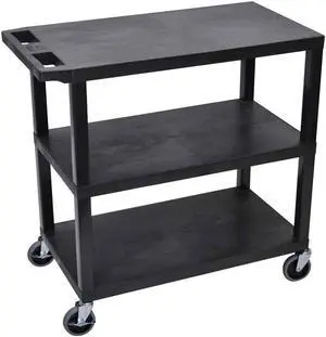 Luxor EC222-B 3 Flat Shelves Multiprupose Service Utility Cart - Black