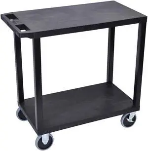 Luxor EC22HD-B 18"x32" 2 Flat Shelves Rolling Utility Cart - Black