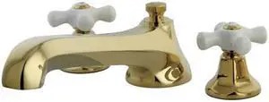 METROPOLITAN ROMAN TUB FILLER PVD, PORCELAIN CROSS-Polish Brass Finish