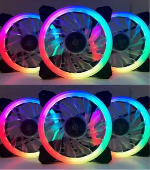 EPOWER 120mm Quiet RGB LED PWM Fan (6-Pack) with  8 Port Fan Hub and RF Remote