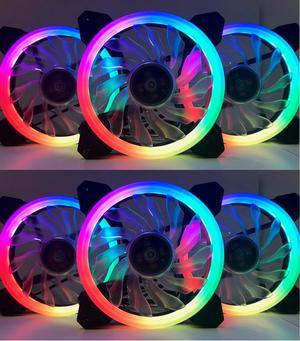 EPOWER DAZZLE 120mm Quiet ARGB DUAL LED RING Fan (6-Pack) with  10 Port Fan Hub and RF Remote