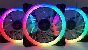 EPOWER DAZZLE 120mm Quiet ARGB DUAL LED RING Fan (3-Pack) with 10 Port Fan Hub and RF Remote