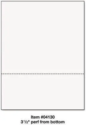 8-1/2'' x 11" Laser Cut Sheet, 24# White Stock, 1 Horizontal Perforation 3-1/2" from Bottom (Carton of 2500)