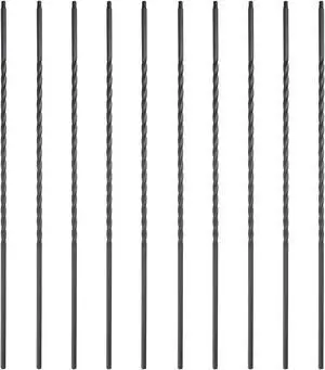 Myard Long Twist 1/2 Inches Square Iron Stair Balusters, 44 Inches 10-Pack (Satin Black)