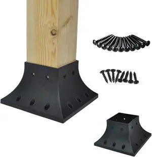 Myard PNP114040 4X4 (Actual 3.5X3.5) Inches Post Base Cover Skirt Flange with Screws for Deck Porch Handrail Railing Support Trim Anchor (Qty 4, Black)