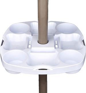 Payandpack Myard Umbrella Table Tray 15 Inches for Beach, Patio, Garden, Swimming Pool with 4 Drink Holders, 4 Snack Compartments, 4 Sunglasses Holes, 4 Phone Slots (White)
