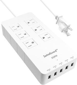 Zettaguard ZG650 WHT Mini 6-Outlet Travel Power Strip/Surge Protector with USB Charger & 5' Power Cord, (White)