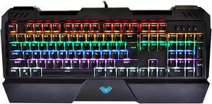 AULA Sapphire LED Backlit Mechanical Gaming Keyboard with Blue Switch, 104 Keys Ergonomic keyboard USB Wired Keyboard for Computer