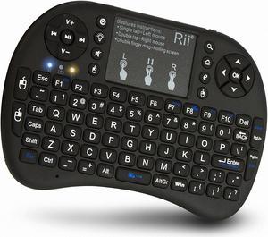 Rii i8+ Mini Bluetooth Keyboard with Touchpad & QWERTY Keyboard, Backlit Portable Wireless Keyboard for Smartphones laptop/PC/Tablets/Windows/Mac/TV/Xbox/PS3/Raspberry Pi (Black)