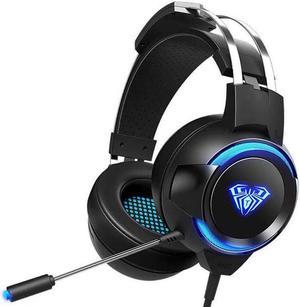 USB Ultralight Gaming Headset- 7.1 LED Light 4D Surround Sound Headphones with Noise Cancelling Mic for PC Laptops