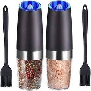 Electric salt and pepper grinder Gravity induction starting with adjustable coarseness battery power supply blue led light one-hand operation