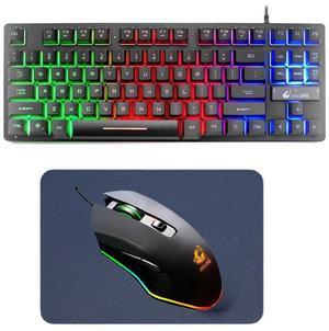 87 Keys Gaming Keyboard and mouse set,USB Wired Rainbow Backlit Keyboard and Wired Mouse for Laptop PC Computer Game and work