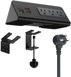 Power charge station edge clamp mount with USB-C port and AC outlet good for home office dormitory tablets mobile phone Black