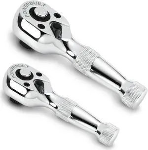 Powerbuilt 2 Piece Stubby Ratchet Handle Set, 72 Tooth, 1/4-Inch, 3/8-Inch Drive