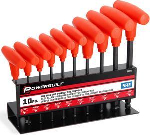 Powerbuilt 10 Piece SAE T-Handle Hex Key Set, size from 2mm to 10mm, 940201