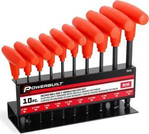 Powerbuilt 10 Piece Metric T-Handle Hex Key Set in Storage Rack - 940202