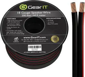 18AWG Speaker Wire, GearIT Pro Series 18 Gauge Speaker Wire Cable (200 Feet / 60 Meters) Great Use for Home Theater Speakers and Car Speakers, Black