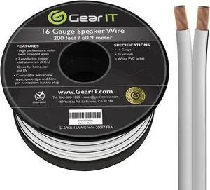 16 Gauge Speaker Wire, GearIT 200 ft 16AWG for Home Theater / Car Audio / Outdoor Installation High Quality Speaker Wires, White