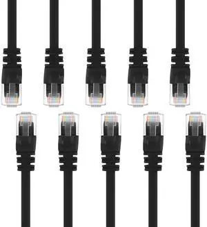 GearIt 10 Pack, Cat 6 Ethernet Cable Cat6 Snagless Patch 1 Foot - Computer LAN Network Cord, Black - Compatible with 10 Port Switch POE 10port Gigabit