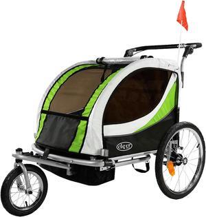 ClevrPlus Deluxe 3-in-1 Double Seat Bike Trailer Stroller Jogger for Kids, Green