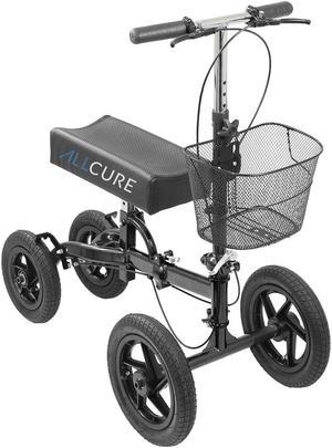 AllCure All Terrain Foldable Medical Knee Walker Scooter Roller, Black