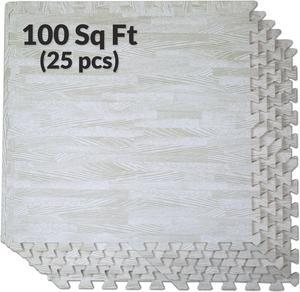 100 SqFt 3/8" White Wood Grain Foam Mat Interlocking Flooring 2'X2' 25pcs 100 SqFt 3/8" White Wood Grain Foam Mat Interlocking Flooring 2'X2' 25pcs