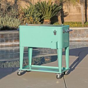 Retro 80Qt Quart Rolling Cooler Cart Ice Chest Patio Outdoor Portable Seafoam