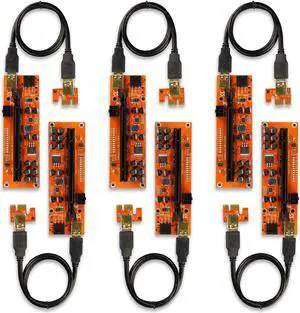AAAwave PCIE Riser VER 011 Pro 1x to 16x Graphic Extension for GPU Mining USB Riser Powered Adapter Card, 60cm USB 3.0 Cable, 10 Solid Capacitors, 2x 6PIN - Pack of 6