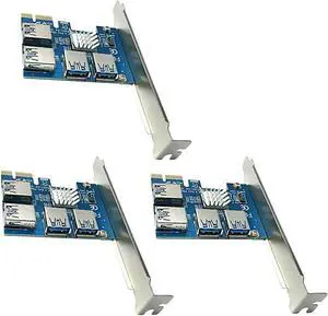 AAAwave PCI Express 1X to 16X Riser Card 1 to 4 USB3.0 Multiplier Hub Adapter Pack of 3