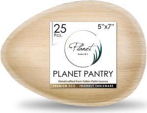 Planet Pantry Disposable Palm Leaf 5"x7" Oval Plate (25 pcs) Wooden Bamboo-Like Paper and Plastic Alternative Eco-Friendly for Food, Party, Buffet