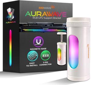 AAAwave AURAWAVE GPU Support Bracket, Gaming Graphics Card Brace Support, Anti-Sag Video Card Holder, Adjustable Height with Magnet Base, 5V 3PIN ARGB GPU Support Brace, Video Card Stand (White)