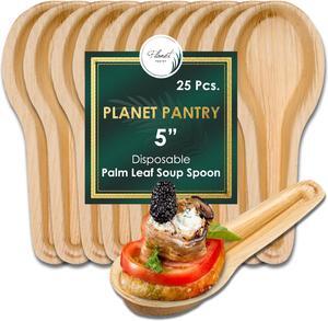 Planet Pantry Disposable Palm Leaf Soup Spoon (25 pcs) Wooden Bamboo-Like Paper and Plastic Alternative Eco-Friendly for Food, Party, Buffet