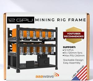 AAAwave 12GPU Mining Rig Frame - The Sluice V2 Steel Open Frame Mining Rig Case, Stackable Chassis for Crypto Coin Currency & AI Machine Learning Applications - Frame Only (Black)