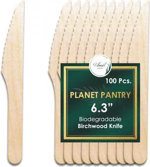 Planet Pantry Disposable Birchwood Cutlery Knife (100 pcs) Plastic Alternative Eco-Friendly for Food, Party, Buffet, Wedding