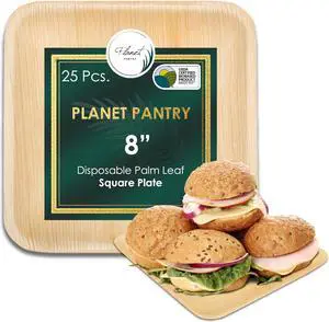 Planet Pantry Disposable Palm Leaf 8" Square Plate (25 pcs) Wooden Bamboo-Like Paper and Plastic Alternative Eco-Friendly for Food, Party, Buffet Planet Pantry Disposable Palm Leaf 8" Square Plate (25 pcs) Wooden Bamboo-Like Paper and Plastic Alternative Eco-Friendly for Food, Party, Buffet