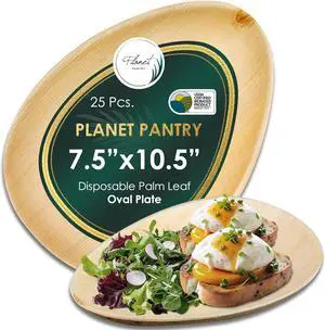 Planet Pantry Disposable Palm Leaf 7.5"x10" Oval Plate (25 pcs) Wooden Bamboo-Like Paper and Plastic Alternative Eco-Friendly for Food, Party, Buffet