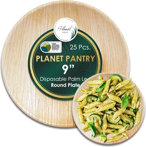 Planet Pantry Disposable Palm leaf 9" Round Plate (25 pcs) Wooden Bamboo-Like Paper and Plastic Alternative Eco-Friendly for Food, Party, Buffet Planet Pantry Disposable Palm leaf 9" Round Plate (25 pcs) Wooden Bamboo-Like Paper and Plastic Alternative Eco-Friendly for Food, Party, Buffet