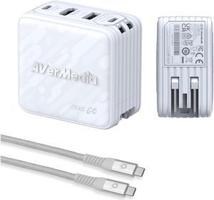 AverMedia GC313WHITE Core Go Portable Charger Steam Deck Dock, Fast Charging USB C Hub, Compatible w/ iPhone, iPad, Laptop, PC Gaming (WHITE)