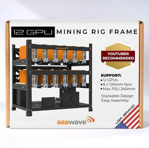 AAAwave 12GPU Mining Rig Frame - The Sluice V2 Stackable Open Frame Steel Mining Case, for Crypto Coin Currency & AI Machine Learning Applications - Frame Only (Black)
