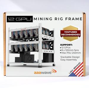 AAAwave 12GPU Mining Rig Frame - The Sluice V2 Stackable Open Frame Steel Mining Case, for Crypto Coin Currency & AI Machine Learning Applications - Frame Only (White)